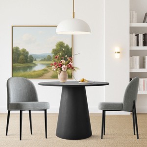 Dining Table Set for 2, Modern Round Pedestal Table with Black Base and Upholstered Chairs for Kitchen Nook or Small Dining Room-Tanpinhause - 1 of 4