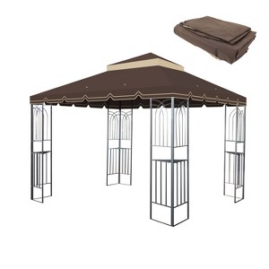Gulches 10x10 Ft Outdoor Patio Gazebo Replacement Canopy - Double Tiered Roof Top Cover Only (Frame Not Included) - Greatwall Border Design, Brown - 1 of 4