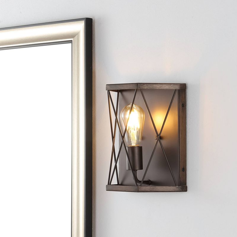 8.25&#34; 1-Light Liam Rustic Farmhouse Iron LED Sconce Wood Finished/Oil Rubbed Bronze - JONATHAN Y, 3 of 10