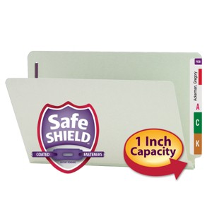 Smead End Tab Pressboard Fastener File Folder with SafeSHIELD  Fastener, 2 Fasteners, 1" Expansion, Legal, Gray/Green (37705) - 1 of 4