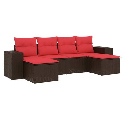 vidaXL 6 Piece Garden Sofa Set with Cushions Brown and Red - Without Table