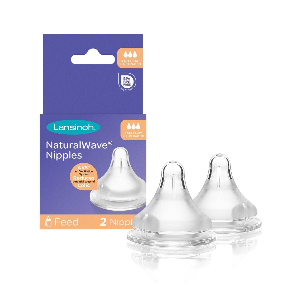 Photos - Bottle Teat / Pacifier Lansinoh NaturalWAVE Silicone Anti-Colic Baby Bottle Nipples - Fast Flow - 2pk 