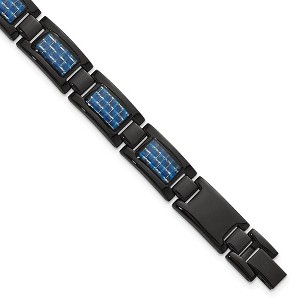 Black Bow Jewelry 12mm Black Plated Stainless Steel, Blue Carbon Fiber Bracelet, 8.25 In - 1 of 4