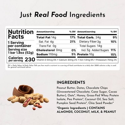 Just Ingredients Peanut Butter Chocolate Chip Protein Snack Bars - 10g Protein - 12ct/21.6oz