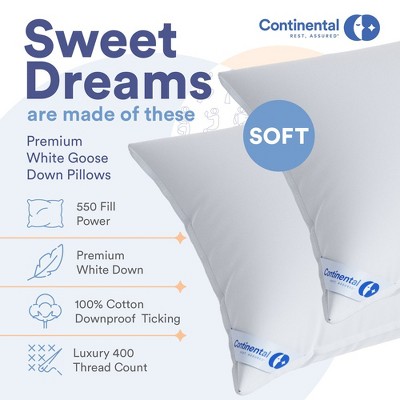 King Size Soft White Down and Feather Pillows, 2-Pack