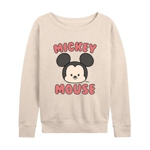 Women's - Disney - Mickey Mouse Head Lightweight French Terry Wide Neck Long Sleeve Shirt - 1 of 4