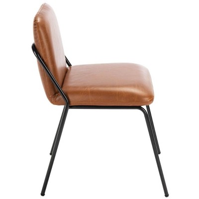 Mid-Century Light Brown Vegan Leather Side Chair Set