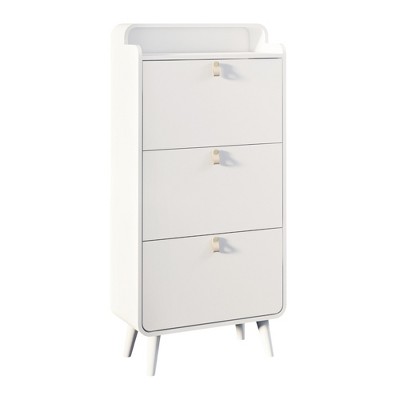 Vynxaria Modern Arc Design Shoe Cabinet - 3-Drawer Shoe Storage for Entryway and Outdoor, Finished in Elegant White.