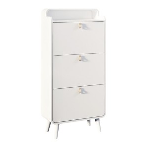 Vynxaria Modern Arc Design Shoe Cabinet - 3-Drawer Shoe Storage for Entryway and Outdoor, Finished in Elegant White. - 1 of 4