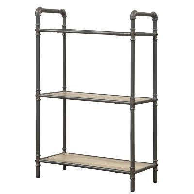 Vynxaria Antique Oak and Sandy Grey 3-tier Bookcase
