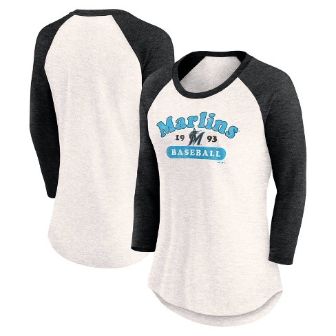 Miami Marlins 47 Brand Women's Match Sleeve Stripe T-Shirt - Black/Teal