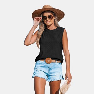 Women's Round Neck Eyelet Jersey Tank Top - Cupshe - 1 of 4