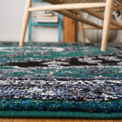 Green and Black Rectangular Synthetic 4' x 6' Area Rug