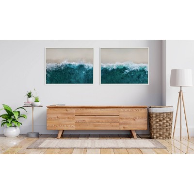 Sylvie Waves Crashing on Beach Framed Canvas Art Set