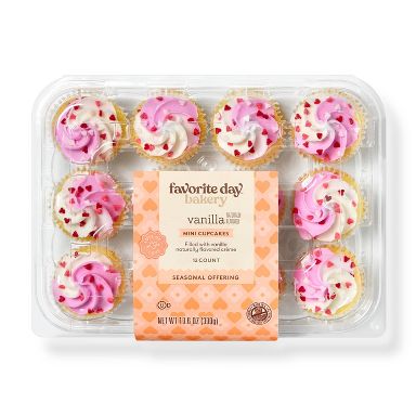 Valentine's Pink & White Vanilla Filled Mini Cupcakes - 10.6oz/12ct - Favorite Day™