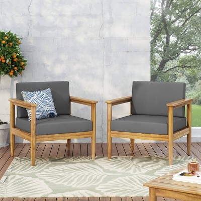 Magnolia 2pc Patio Acacia Wood Club Chairs - Teak/Dark Gray - Christopher Knight Home