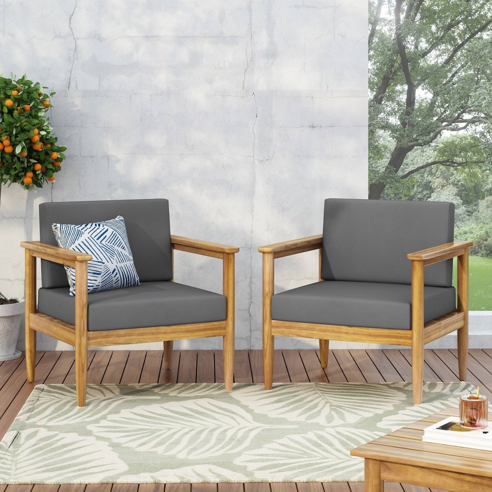 Photos - Garden Furniture Magnolia 2pc Patio Acacia Wood Club Chairs - Teak/Dark Gray - Christopher