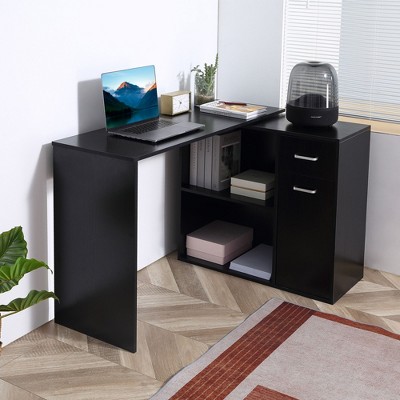 NicBex Home Office Desk L-Shape Morden Corner Desk with Shelves, Drawer and Cabinet Rotating Writing Desk for Office, Study, Living Room