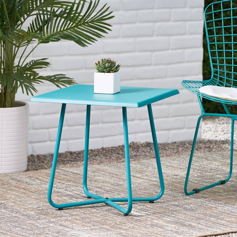 Alder Steel Modern Patio Side Table Teal - Christopher Knight Home, 3 of 7