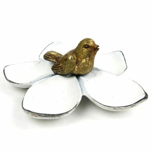 Slickblue Pewter Flower Jewelry Tray with Gold Leaf Bird, Decorative Ring and Coin Holder for Dresser or Vanity - 1 of 3