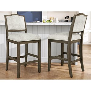 Counter Height Bar Stools Set of 2 - Rustic 2 Pack Bar Stools with Rubber Wood Frame, Ergonomic Backrest, Versatile for Kitchen Island, Dining Room - 1 of 4