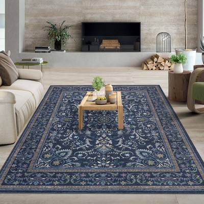 Boho Vintage Floral Rug Stain Resistant Low Pile Non Slip Soft Thin Carpet For Bedroom Room Kids Playroom Office Decor Indoor Carpet
