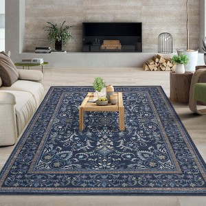 Boho Vintage Floral Rug Stain Resistant Low Pile Non Slip Soft Thin Carpet For Bedroom Room Kids Playroom Office Decor Indoor Carpet - 1 of 4