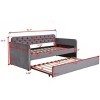 Sapphtopaz Twin Size Daybed Bed Frame with Trundle Velvet Button Tufted Back Upholstered Sofa Bed with USB Charging for Apartment, Bedroom - 3 of 4