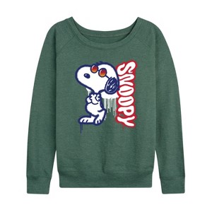 Women's - Peanuts - Graffiti Snoopy Lightweight French Terry Wide Neck Long Sleeve Shirt - 1 of 4