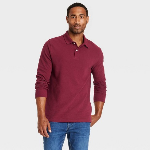 Men s Long Sleeve Polo Shirt Goodfellow Co Maroon M Target