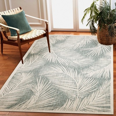 Ocean Blue and White Synthetic Rectangular Area Rug