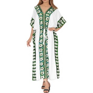 LA LEELA Women's Summer Loungewear Plus Size Caftan Maxi Flowy Home Wear for Women 2X-3X Xmas Snow White_B986 - 1 of 4