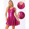 INSPIRE CHIC Women's Metallic High Waist Sleeveless V Neck Party Cocktail Holographic Mini Dress - 2 of 4