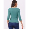 INSPIRE CHIC Women's V Neck 3/4 Sleeves Solid Knitted Buttons Decor Ruched Blouse - 4 of 4