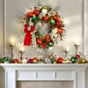 24" Christmas Wreath for Front Door, Prelit Christmas Wreath with Lights, Red Gold Ball Ornaments, Pine Cones &Bow for Fireplace Home Holiday Decor - 3 of 4