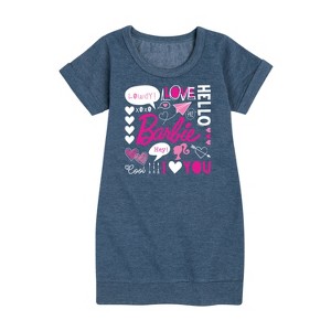 Girls' - Barbie - Valentine's Collage Graphic Short Sleeve Fleece Dress - 1 of 4