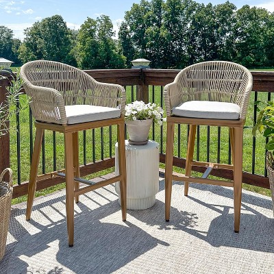PURPLE LEAF Outdoor Bar Stools Set of 2 Patio Metal Modern Wicker Bar Chairs Woven Aluminum Barstools