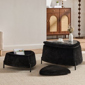 Aortzio 29.92"Wide Set of 2 Upholstered Storage Ottoman Footrest Shoe Changing Stool Coffee Side Table with Reversible Lid - 1 of 4