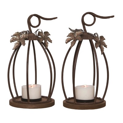 Transpac Metal Minimal Pumpkin Candle Holder Set of 2 Fall/Harvest Home Decorations
