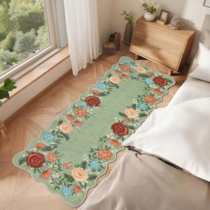 Vintage Floral Scalloped Area Rug Machine Washable Rug Stain Resistant Easy Cleaning Carpet Non Slip Soft Low Pile Folding Floor Cover For Home - 1 of 4