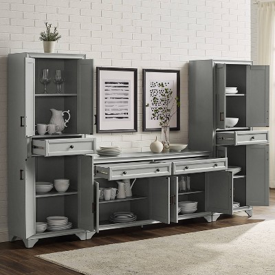 Tara Distressed Gray Modern Farmhouse Sideboard and Pantry Set