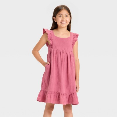 Girls' Adaptive Flutter Sleeveless Woven Gauze Dress - Cat & Jack™ Pink Rose