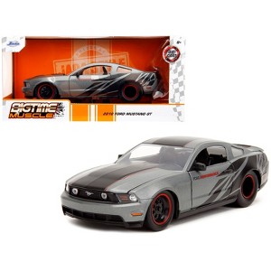 2010 Ford Mustang GT Matt Gray Metallic with Black Graphics and Stripes "Ford Performance" 1/24 Diecast Model Car by Jada - 1 of 4