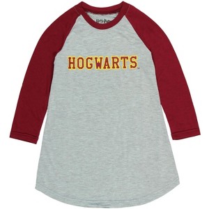 Harry Potter Long Sleeve Hogwarts Raglan Night Gown Grey - 1 of 4