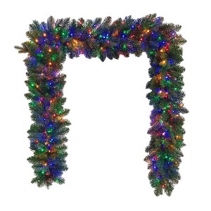 Kurt Adler 9 Foot Prelit Multicolored LED Noble Fir Garland - 1 of 4