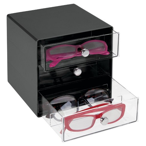 MDesign Plastic Organizer Box with 2 Drawers for Glasses, Accessories -  Clear