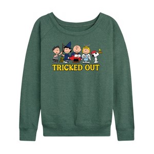 Women's - Peanuts - Tricked Out Lightweight French Terry Wide Neck Long Sleeve Shirt - 1 of 4