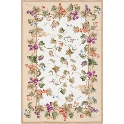 Beige Floral Handmade Wool Rectangular Area Rug