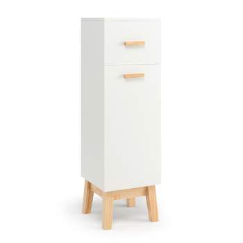 LifeSky Tall Bathroom Storage Cabinet - Slim Floor Storage Cabinet with  Drawer and Door - Narrow Bathroom Cabinets with Open Shelves White