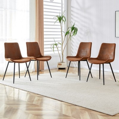 4 Pcs Dining Chairs, Upholstered Kitchen Chairs With Backrests, Metal Legs Retro Comfortable Chairs For Farmhouses, Lounges, Brown